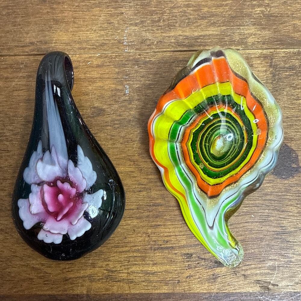 Hand Blown Art Glass Necklace Pendants Vibrant Colored Spiral & Floral Design